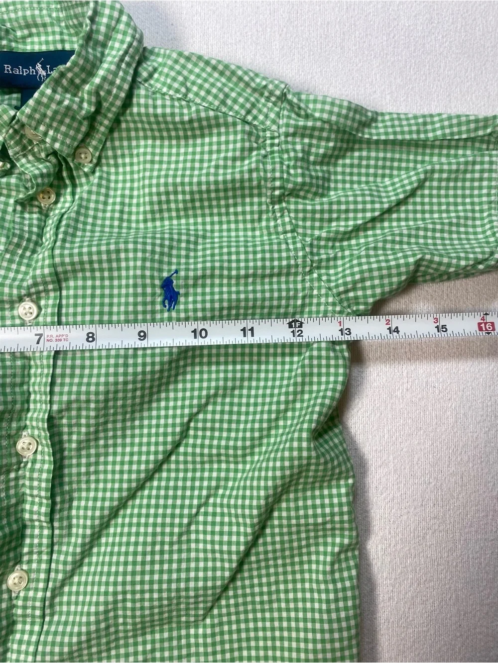 Ralph Lauren Green Gingham Short-Sleeve Button-Down Shirt size 4/4T